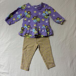 Baby GIrl Outfit Set Girls 12 mo. Purple Floral Yellow Stripe Shirt Pants Easter